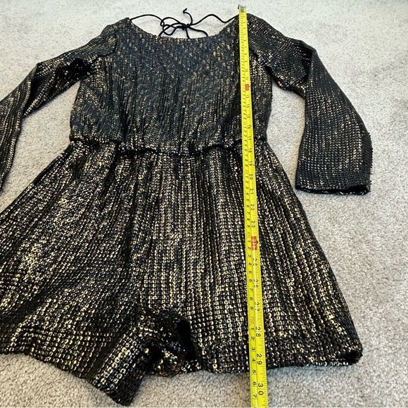 ZARA evening collection gold black metallic sequin long sleeve romper Sz XS - Picture 11 of 15
